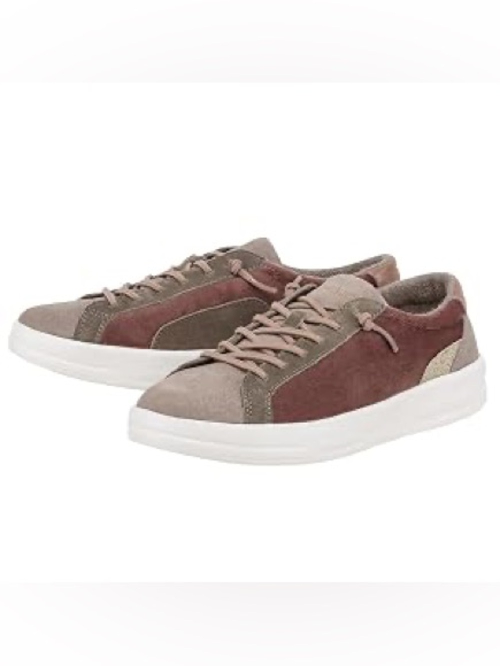 Hey Dude Women's Suede Sneakers in Taupe and Burgundy Size 8